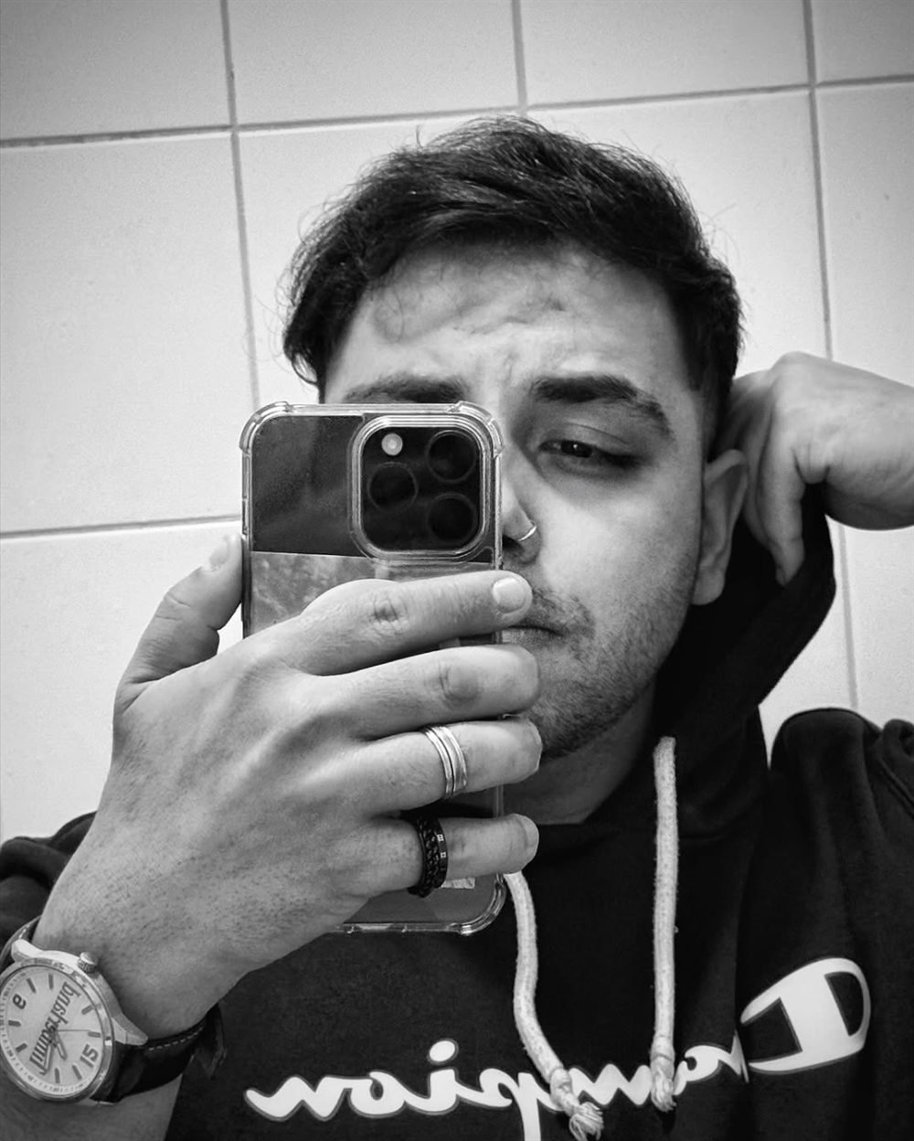 Walter — a black-and-white mirror selfie