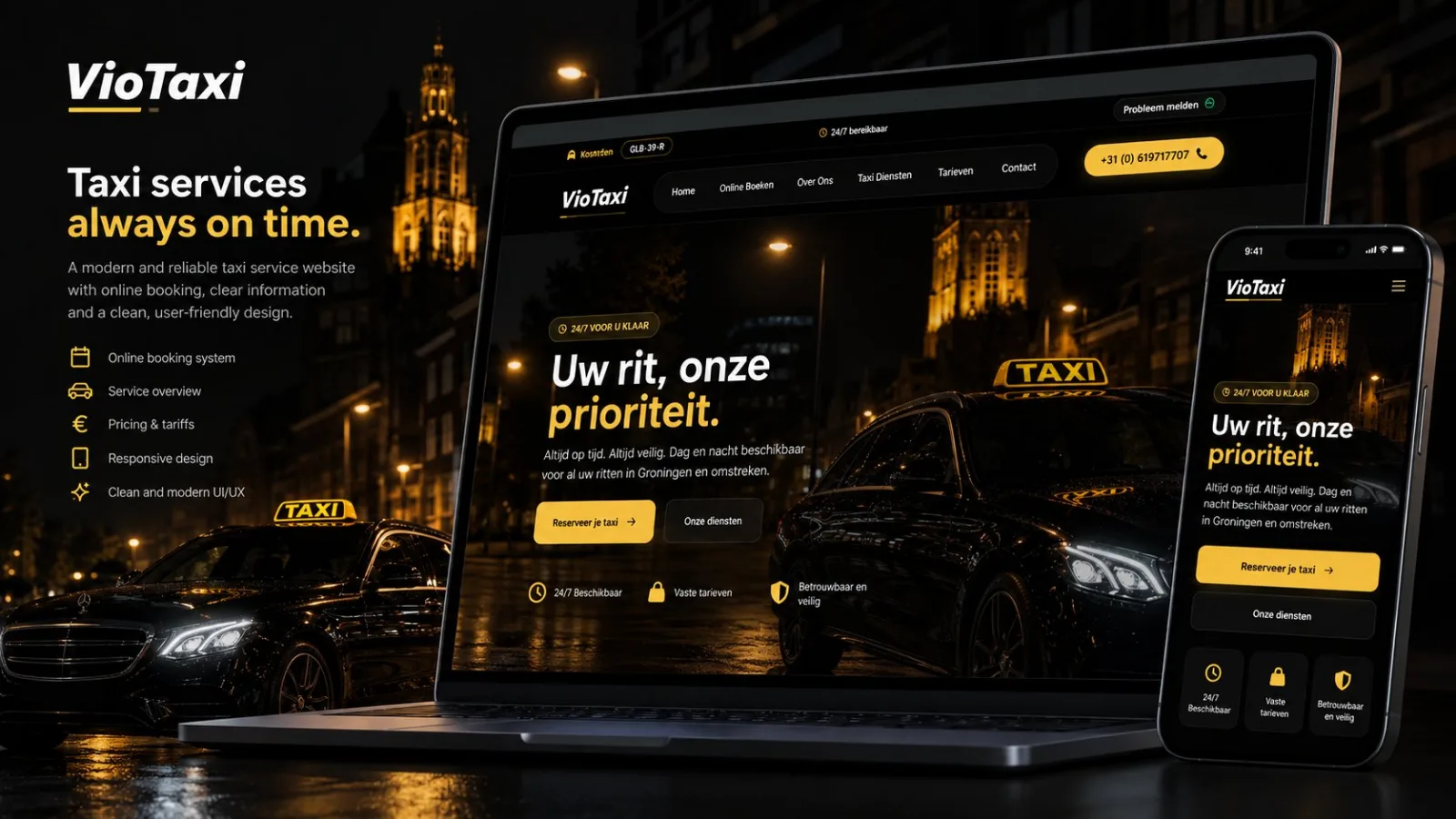 VioTaxi website presentation: booking, services, tariffs and responsive design